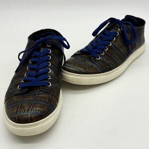 Donald Pliner Alligator Print Shoes Mens 11 Pierce Brown Leather Blue Lace Up